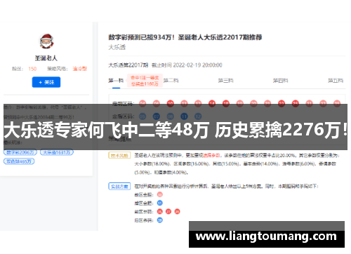大乐透专家何飞中二等48万 历史累擒2276万！